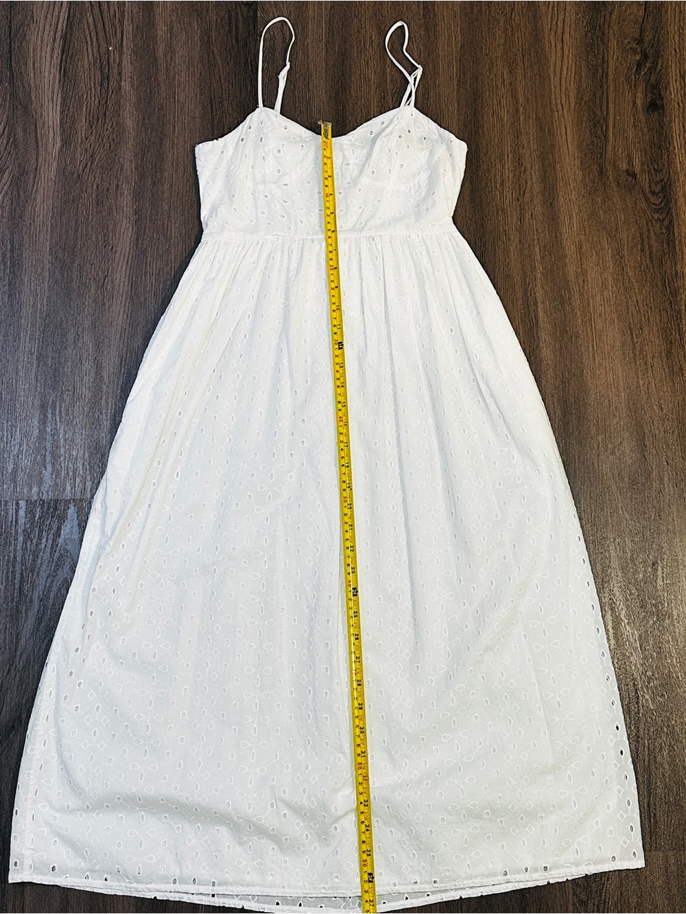 White Eyelet Cottagecore Midi Dress Adjustable Strap Sundress - Picture 5 of 10